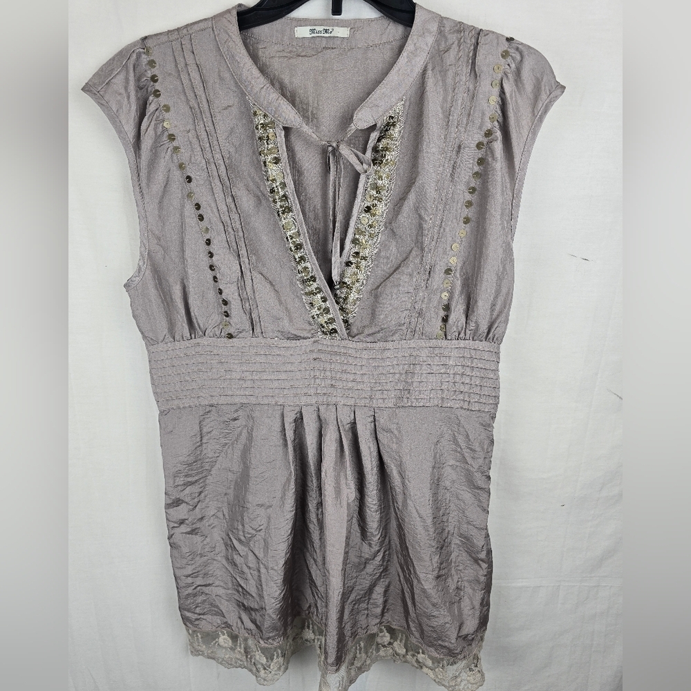 Miss Me Metallic Gray Women's Sleeveless Mini Dress Sz L